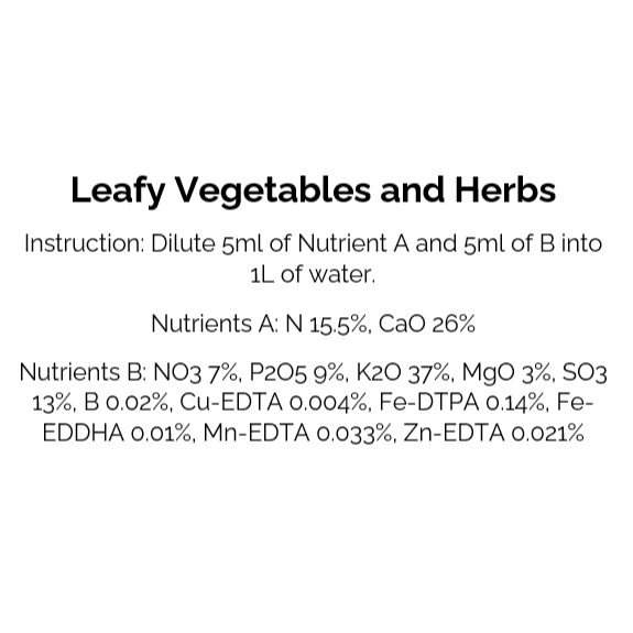 Hydroponics AB Nutrients and Fertilizers for Leafy Vegetables, Herbs, Flowers and Fruits