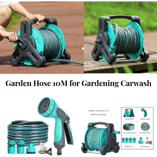 Garden Hose with Adjustable Sprinkler Sprayer Head 10m Reel