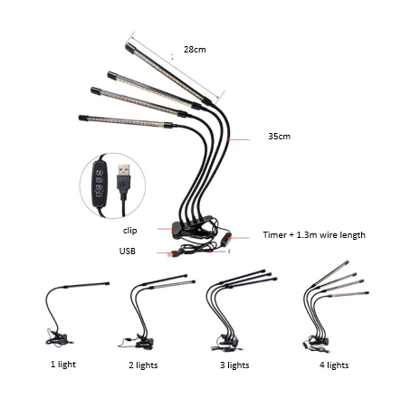 1 to 4 grow light dimension english USB LED Grow Light Tube for Hydroponics Succulents